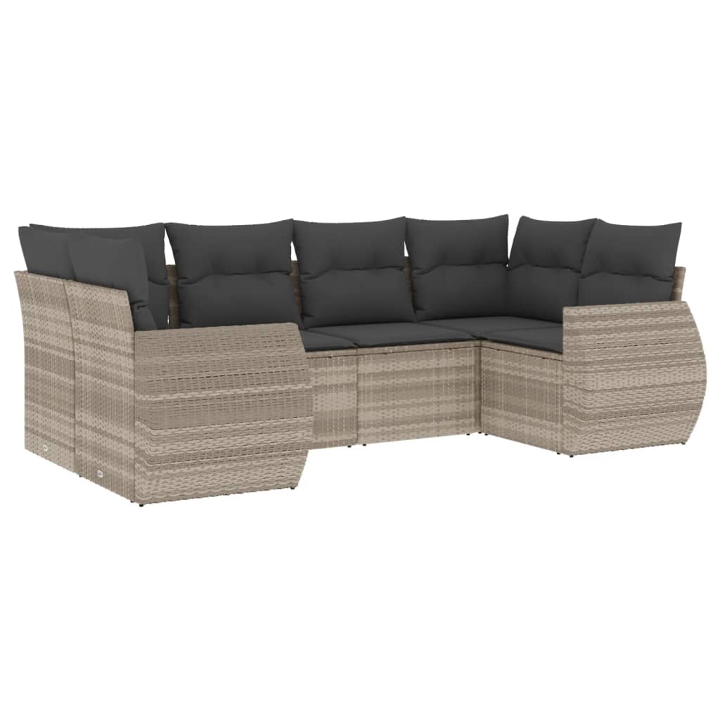 6 részes világosszürke polyrattan kerti ülőgarnitúra párnákkal 2