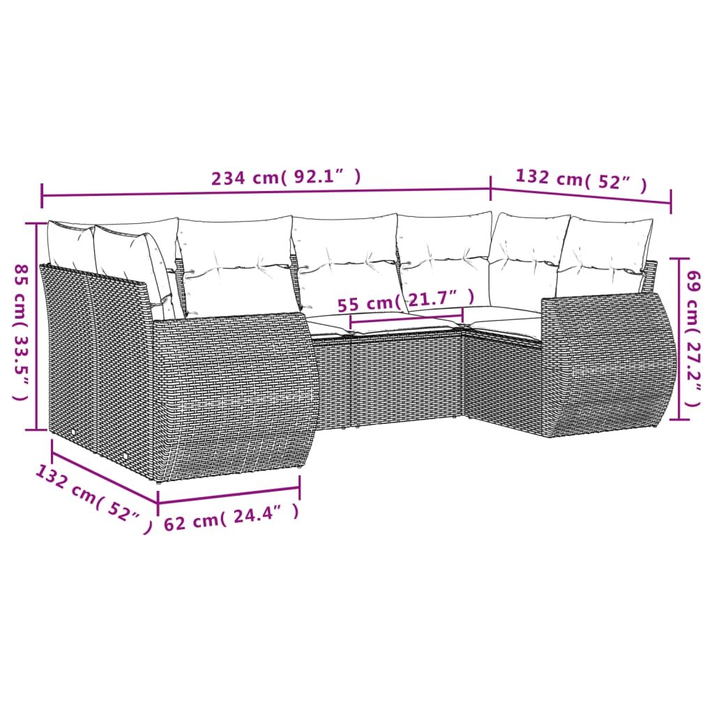 6 részes világosszürke polyrattan kerti ülőgarnitúra párnákkal 3