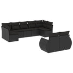 9 részes fekete polyrattan kerti ülőgarnitúra párnákkal 2