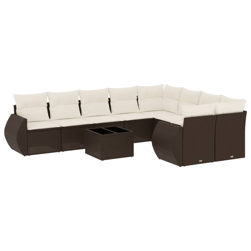 10 részes barna polyrattan kerti ülőgarnitúra párnákkal 2