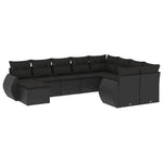 10 részes fekete polyrattan kerti ülőgarnitúra párnákkal 2