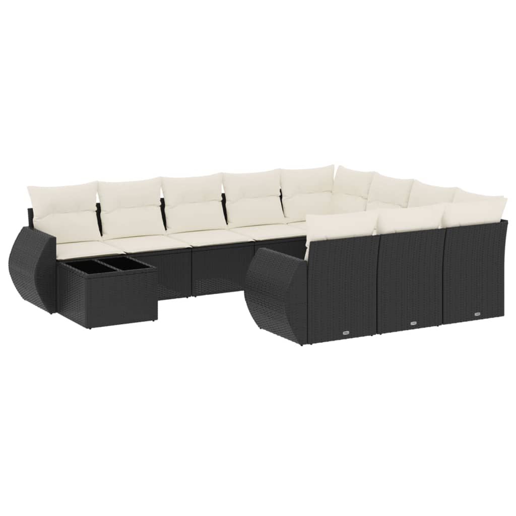 11 részes fekete polyrattan kerti ülőgarnitúra párnákkal 2