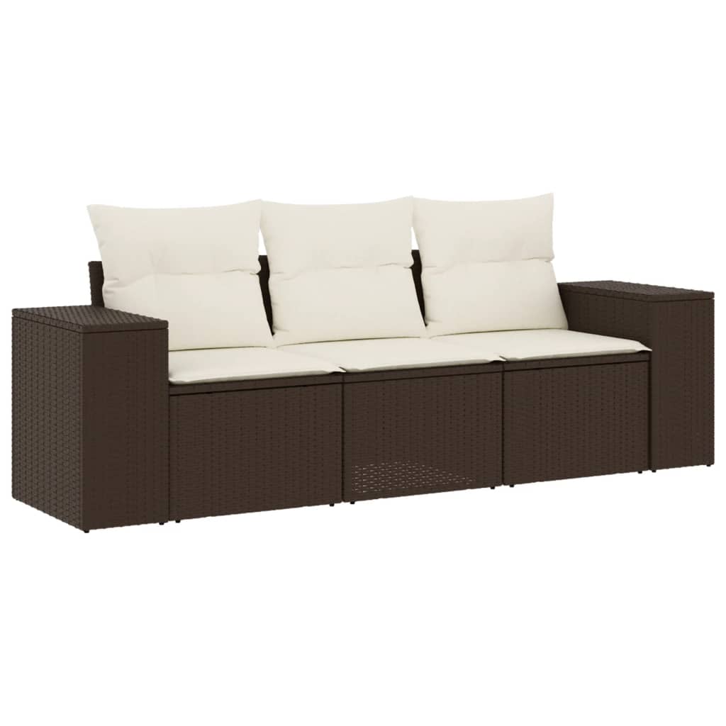 3 részes barna polyrattan kerti ülőgarnitúra párnával 2
