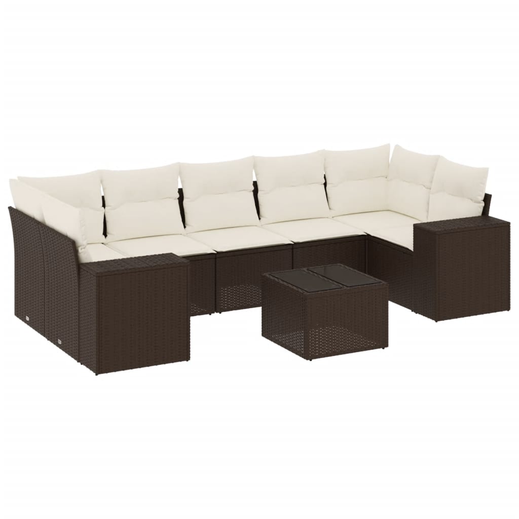 8 részes barna polyrattan kerti ülőgarnitúra párnákkal 2
