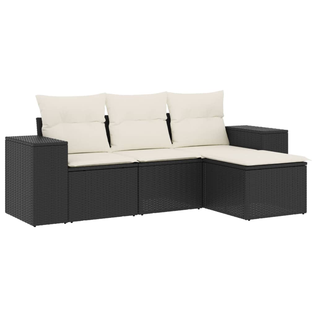 4 részes fekete polyrattan kerti ülőgarnitúra párnákkal 2