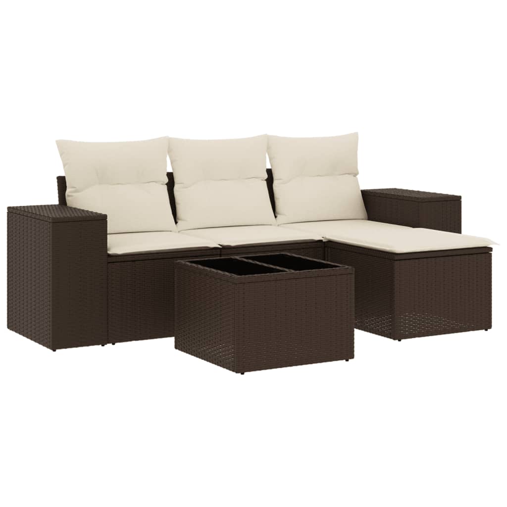 5 részes barna polyrattan kerti ülőgarnitúra párnával 2