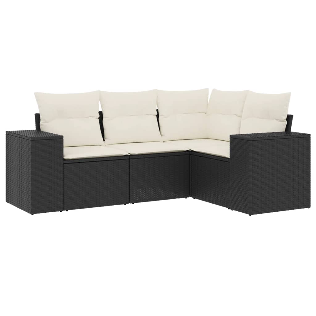 4 részes fekete polyrattan kerti ülőgarnitúra párnákkal 2