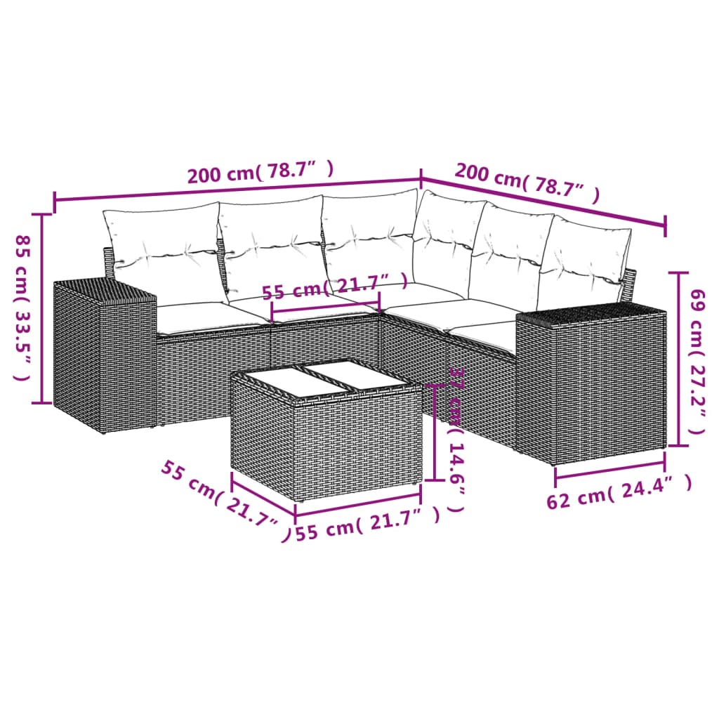 6 részes bézs polyrattan kerti ülőgarnitúra párnával 3