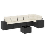 7 részes fekete polyrattan kerti ülőgarnitúra párnával 2
