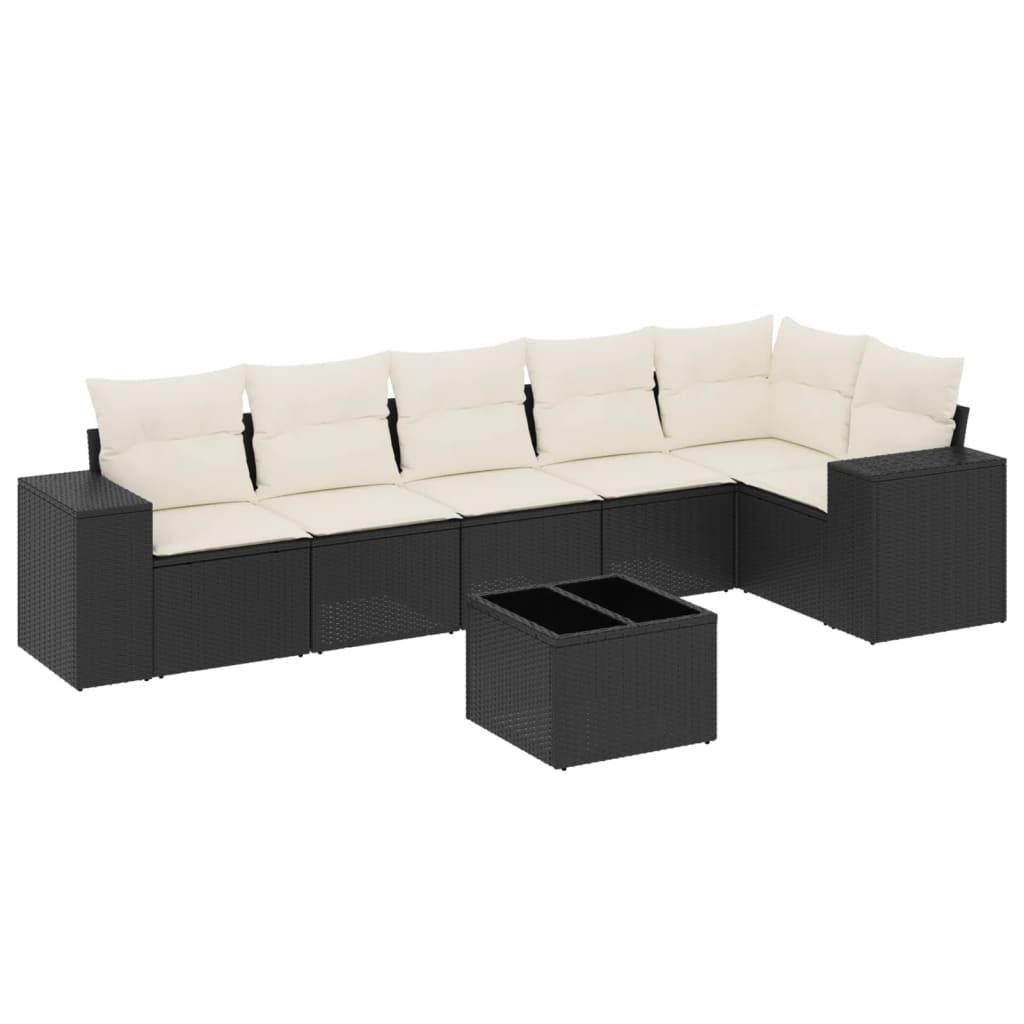7 részes fekete polyrattan kerti ülőgarnitúra párnával 2