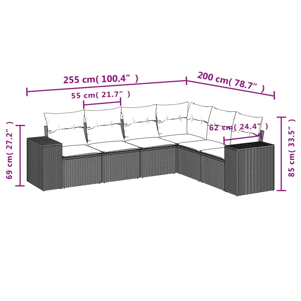 6 részes barna polyrattan kerti ülőgarnitúra párnával 3
