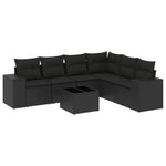 7 részes fekete polyrattan kerti ülőgarnitúra párnával 2