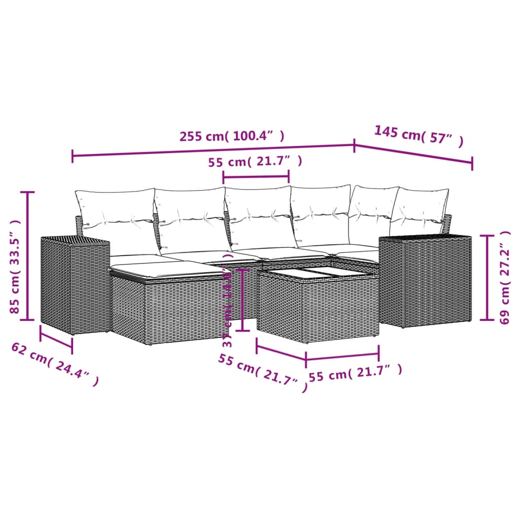 7 részes bézs polyrattan kerti ülőgarnitúra párnákkal 3