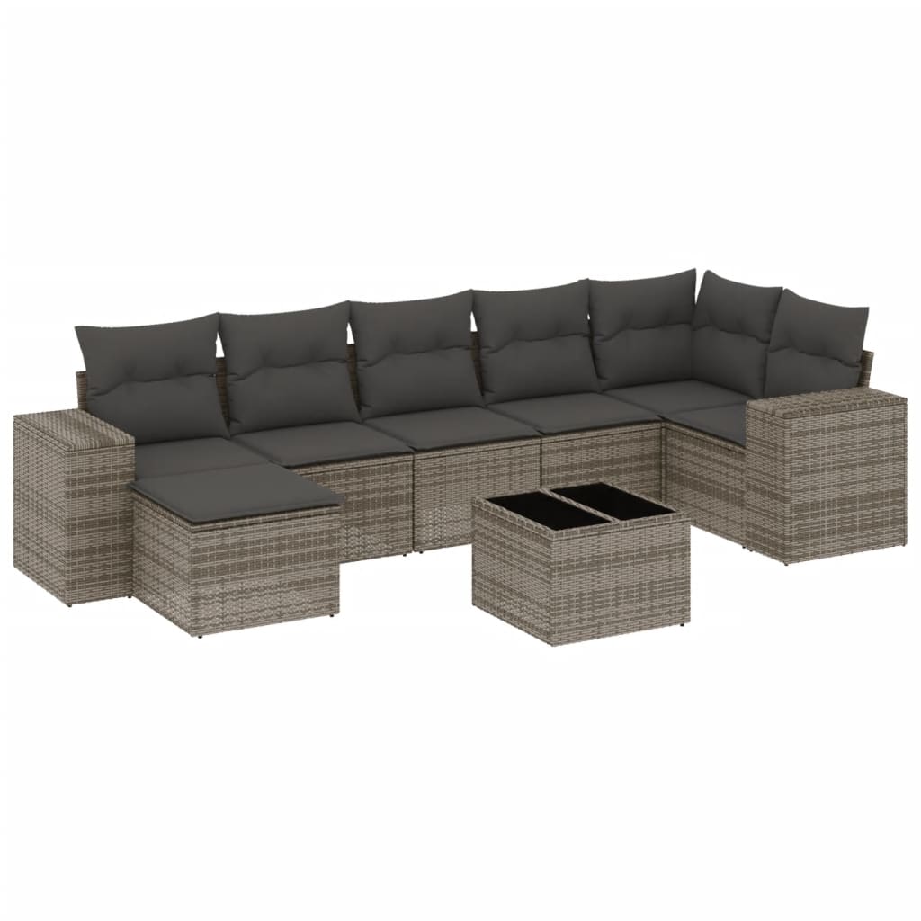8 részes szürke polyrattan kerti ülőgarnitúra párnákkal 2