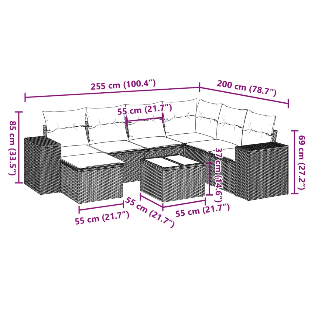 8 részes barna polyrattan kerti ülőgarnitúra párnákkal 3
