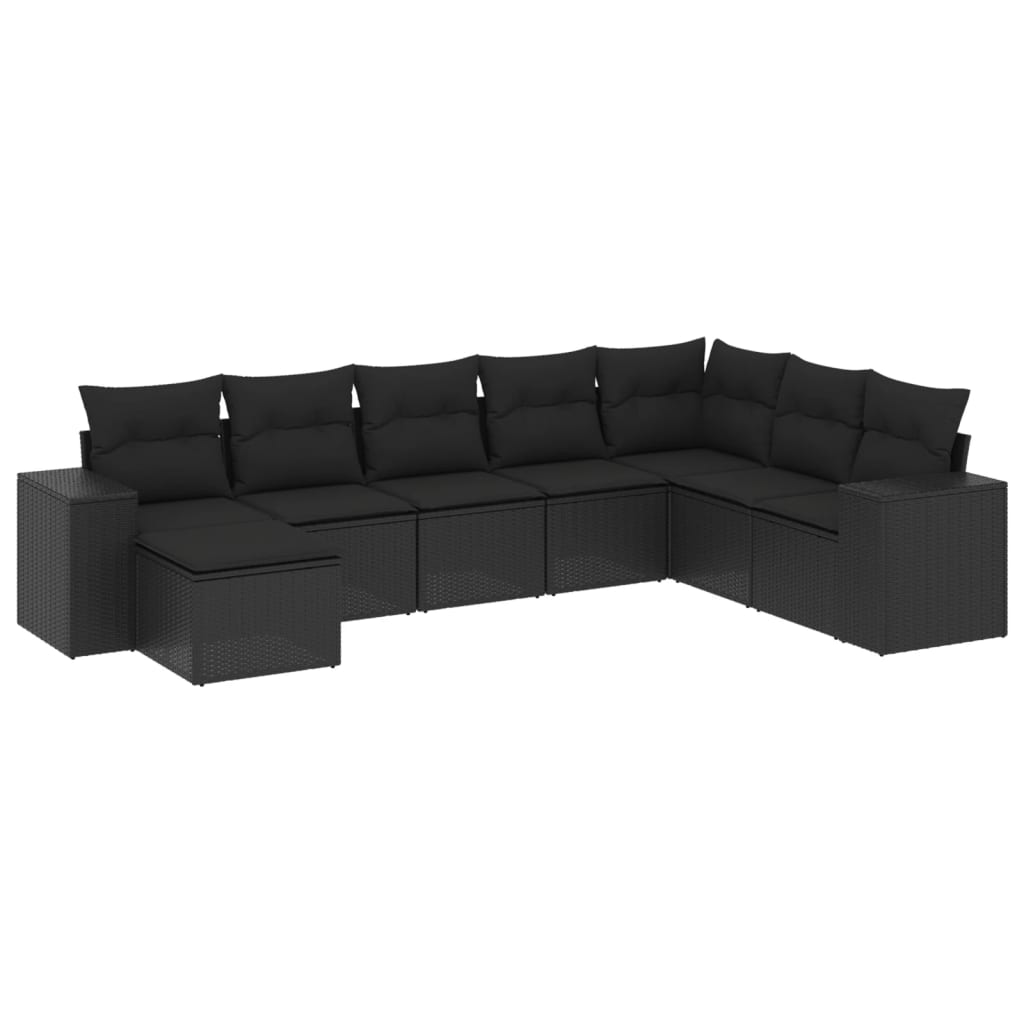 8 részes fekete polyrattan kerti ülőgarnitúra párnákkal 2