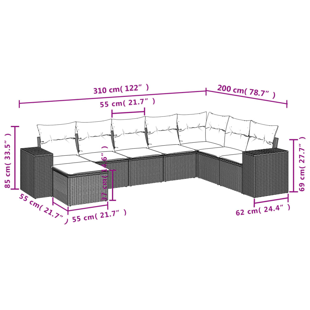 8 részes fekete polyrattan kerti ülőgarnitúra párnákkal 3