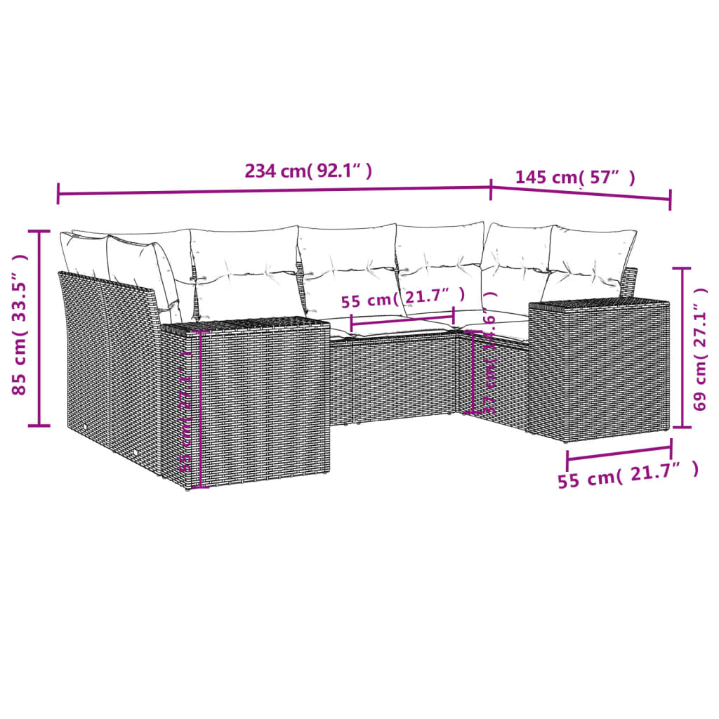 6 részes barna polyrattan kerti ülőgarnitúra párnával 3