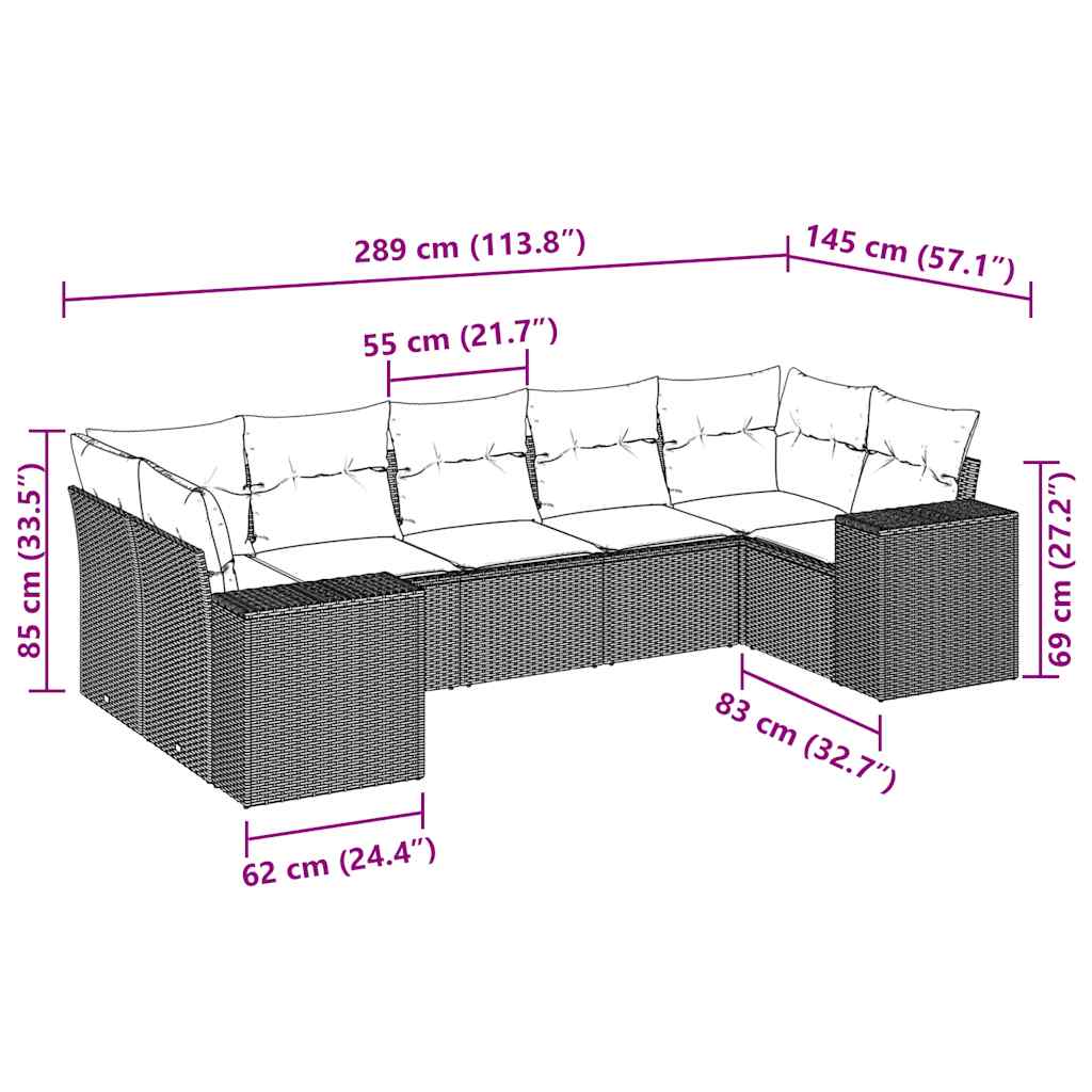 7 részes világosszürke polyrattan kerti ülőgarnitúra párnákkal 3