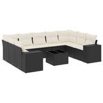 10 részes fekete polyrattan kerti ülőgarnitúra párnákkal 2