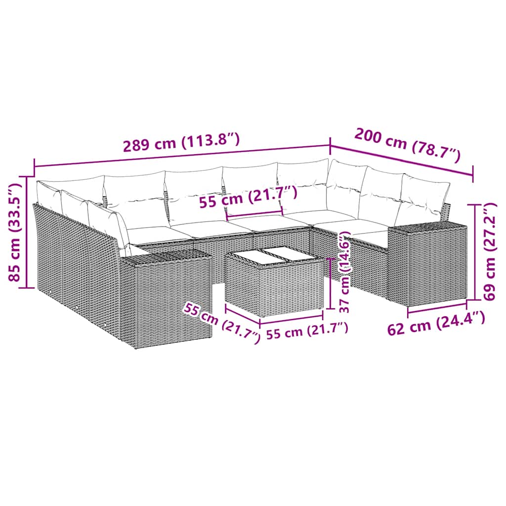 10 részes fekete polyrattan kerti ülőgarnitúra párnákkal 3