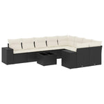 10 részes fekete polyrattan kerti ülőgarnitúra párnákkal 2