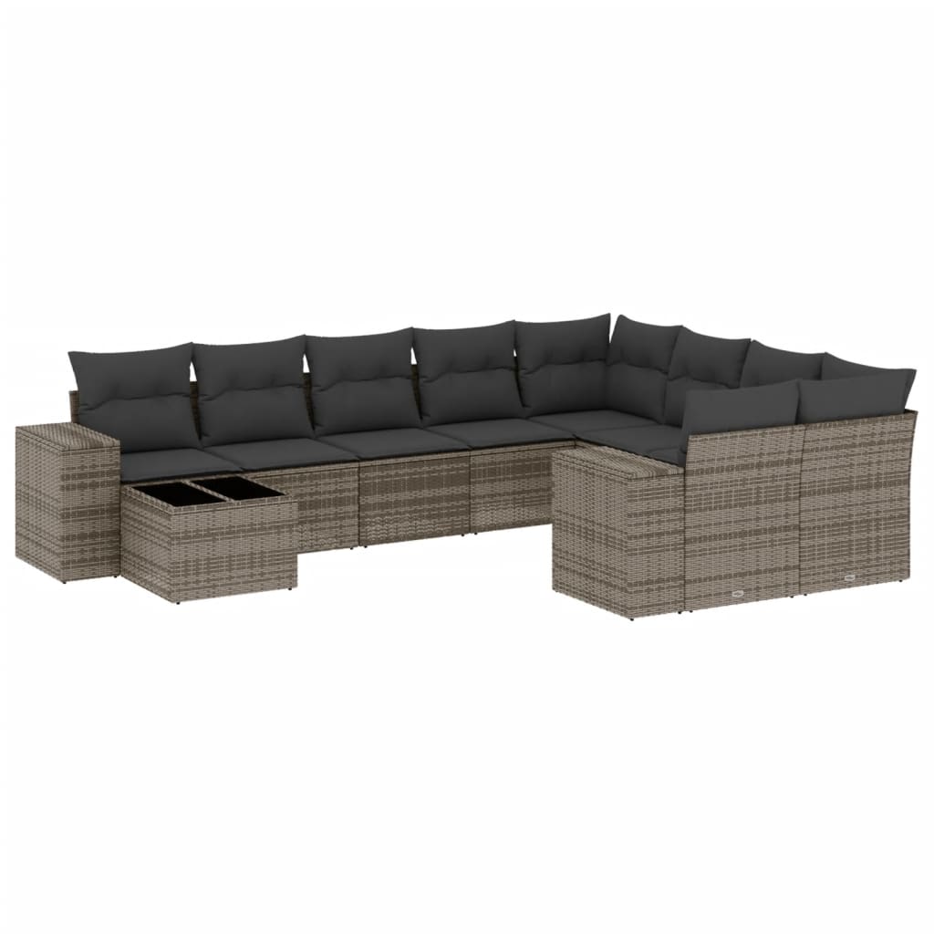 10 részes szürke polyrattan kerti ülőgarnitúra párnákkal 2
