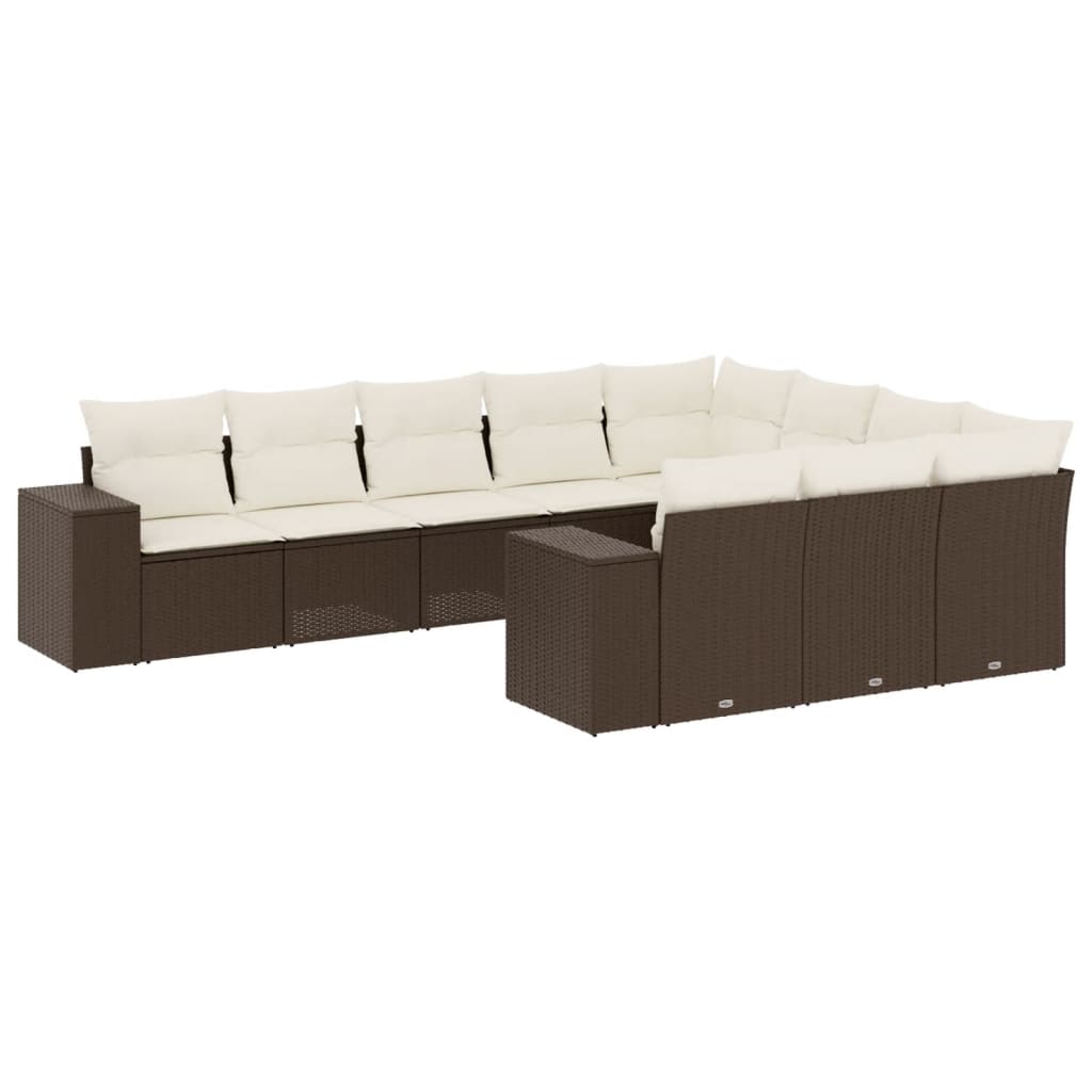 10 részes barna polyrattan kerti ülőgarnitúra párnákkal 2