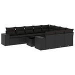 11 részes fekete polyrattan kerti ülőgarnitúra párnákkal 2