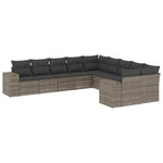 10 részes szürke polyrattan kerti ülőgarnitúra párnákkal 2