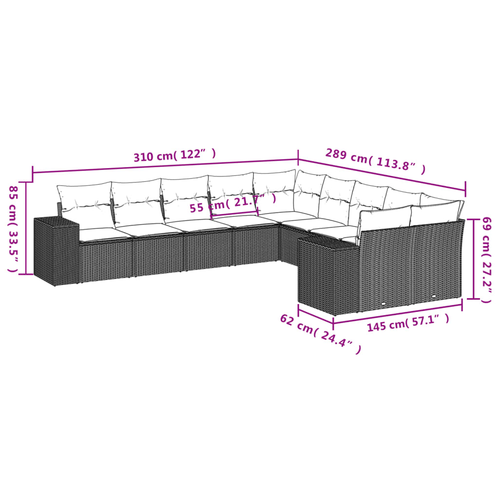 10 részes szürke polyrattan kerti ülőgarnitúra párnákkal 3