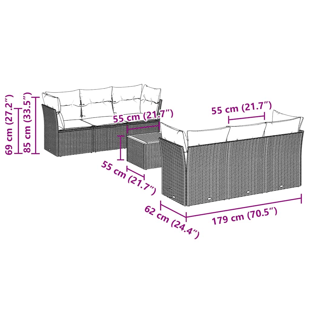 7 részes szürke polyrattan kerti ülőgarnitúra párnákkal 10