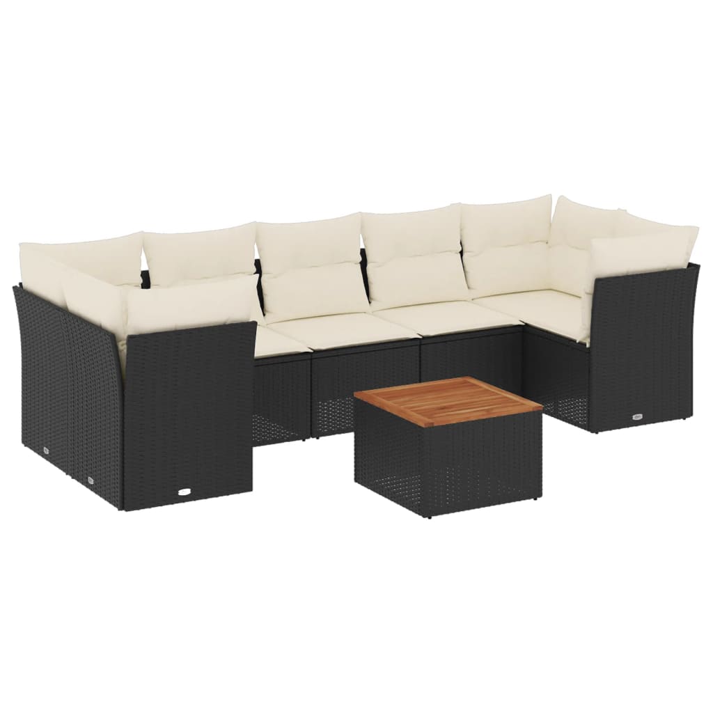8 részes fekete polyrattan kerti ülőgarnitúra párnákkal 2