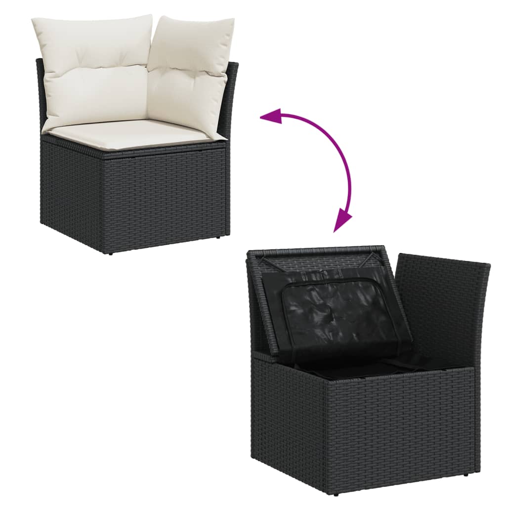 8 részes fekete polyrattan kerti ülőgarnitúra párnákkal 6