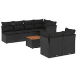 8 részes fekete polyrattan kerti ülőgarnitúra párnákkal 2