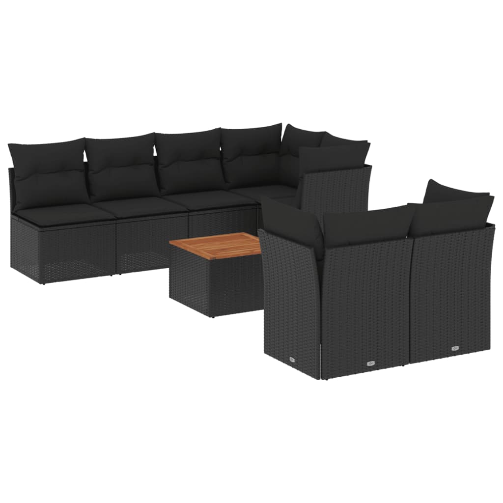8 részes fekete polyrattan kerti ülőgarnitúra párnákkal 2