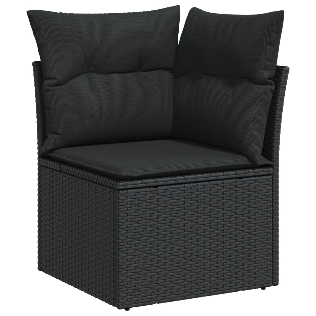 8 részes fekete polyrattan kerti ülőgarnitúra párnákkal 4