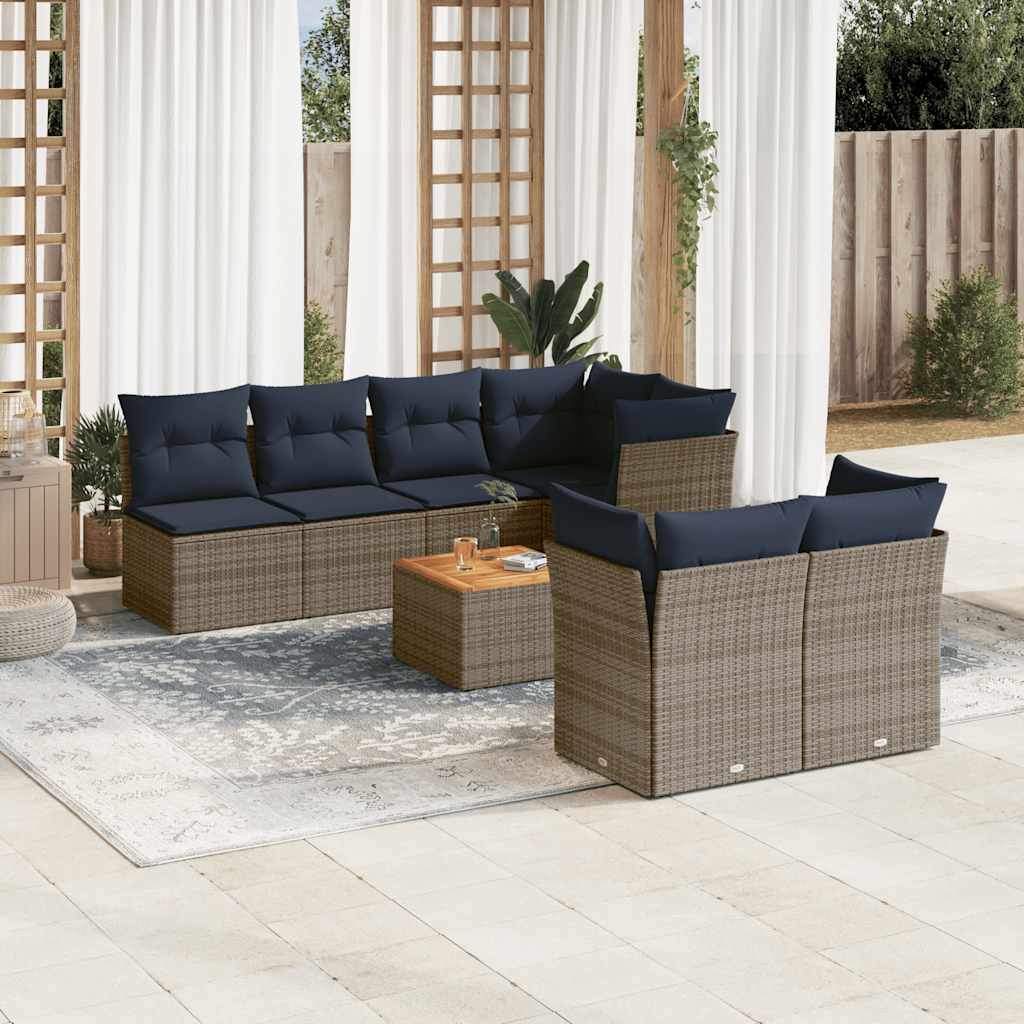8 részes szürke polyrattan kerti ülőgarnitúra párnával