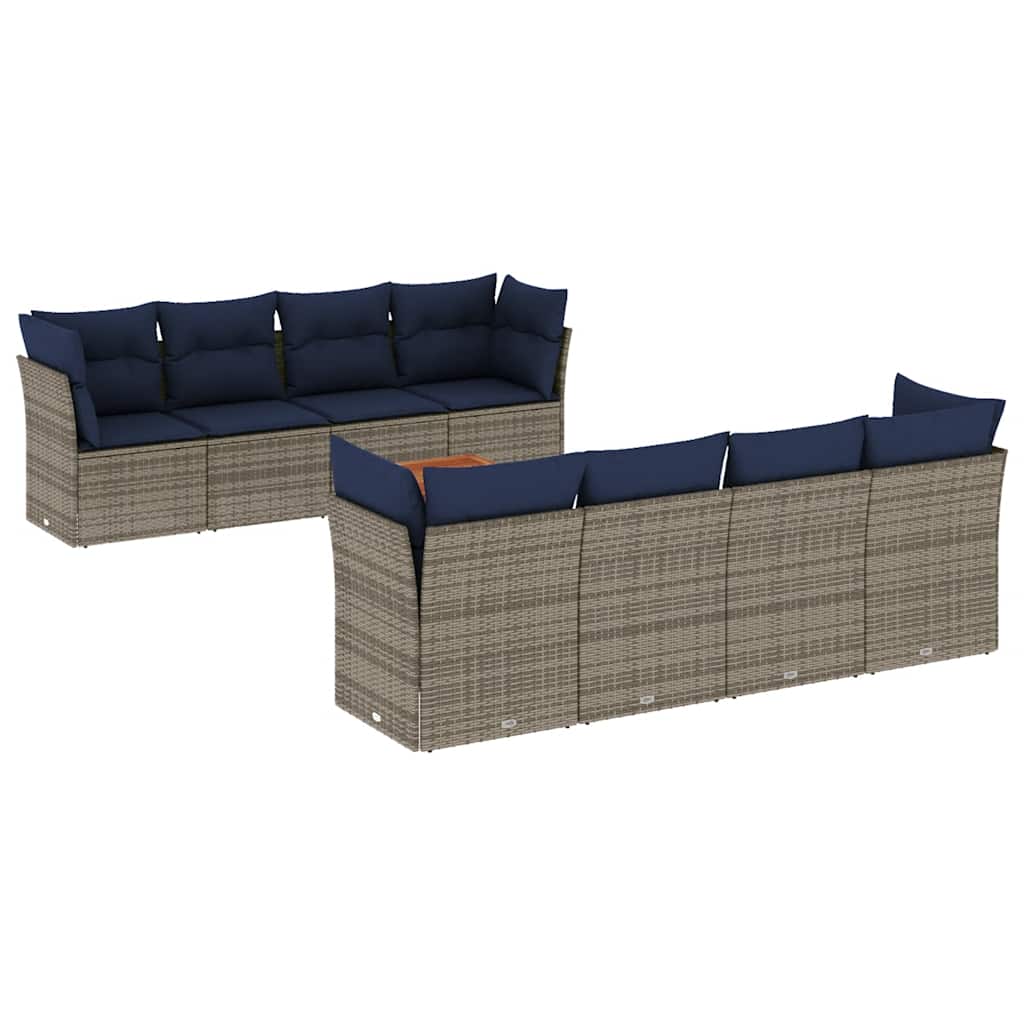 9 részes szürke polyrattan kerti ülőgarnitúra párnával 2