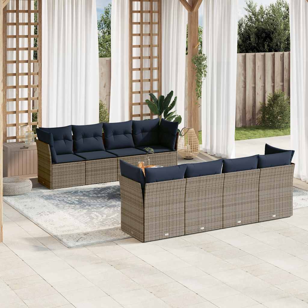 9 részes szürke polyrattan kerti ülőgarnitúra párnával