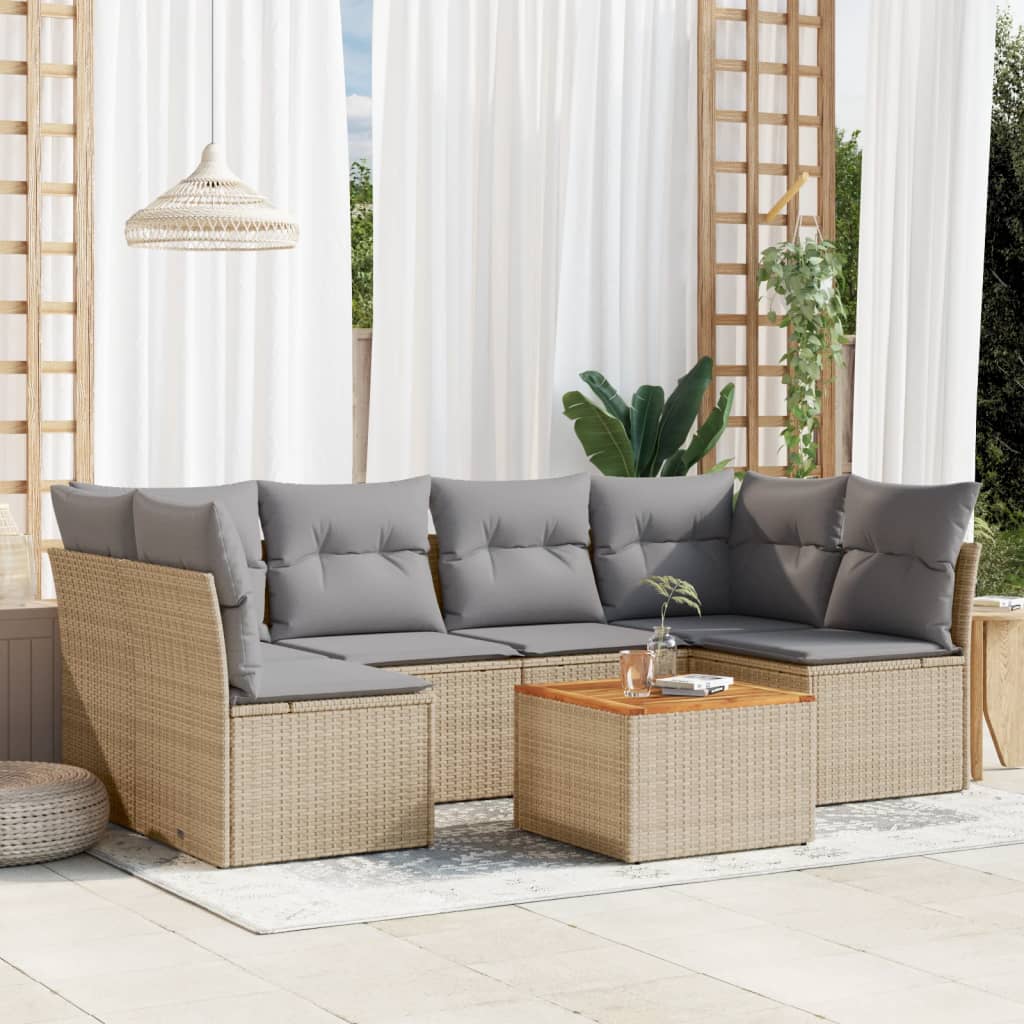 7 részes vegyes bézs polyrattan kerti ülőgarnitúra párnákkal