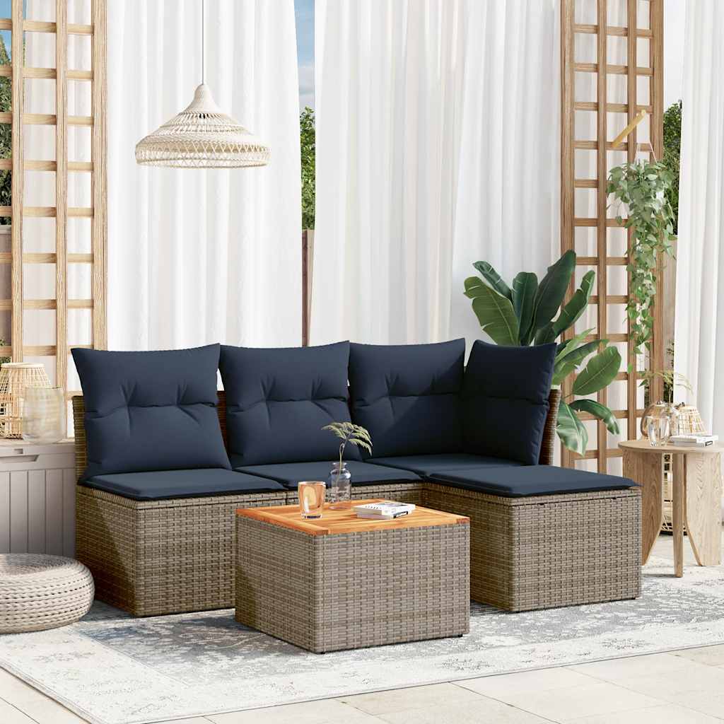 5 db szürke polyrattan kerti kanapégarnitúra párnákkal