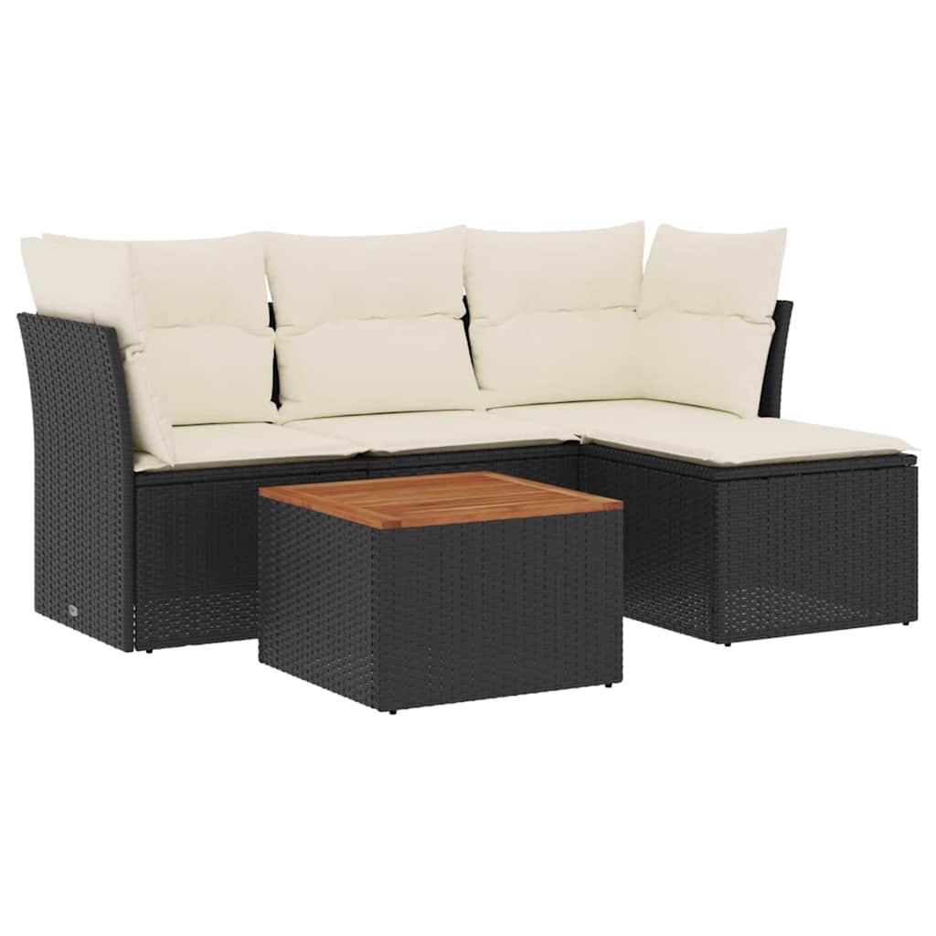 5 részes fekete polyrattan kerti kanapészett párnákkal 2