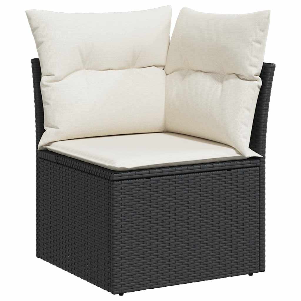 5 részes fekete polyrattan kerti kanapészett párnákkal 4