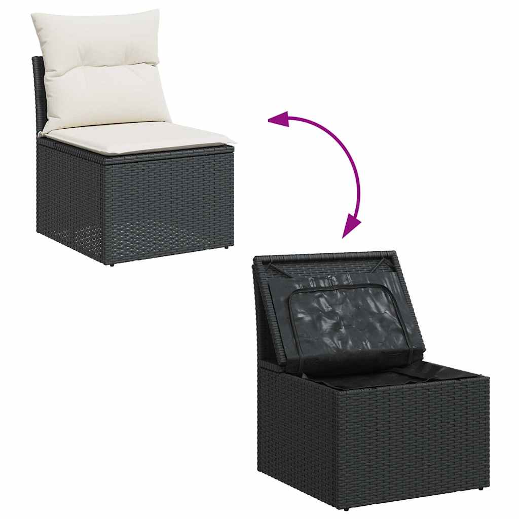 5 részes fekete polyrattan kerti kanapészett párnákkal 9