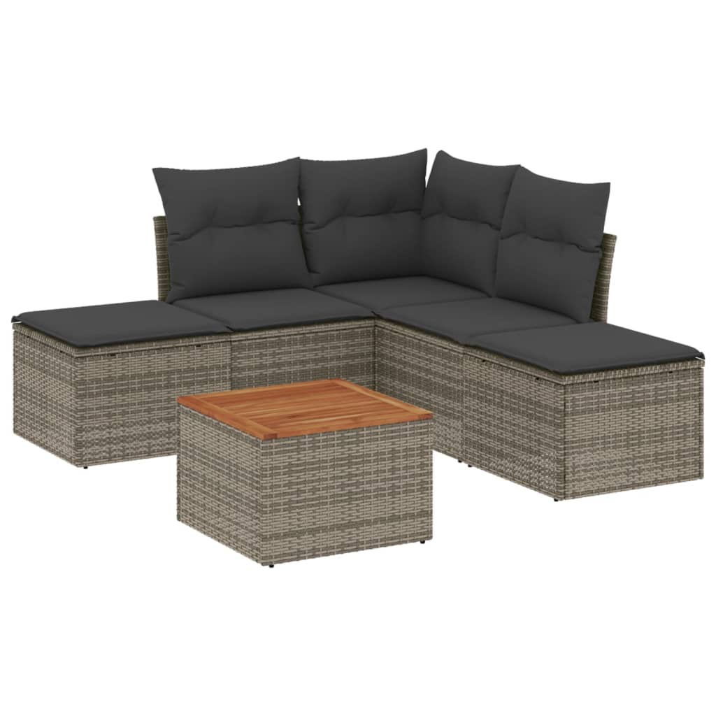 6 részes szürke polyrattan kerti ülőgarnitúra párnákkal 2