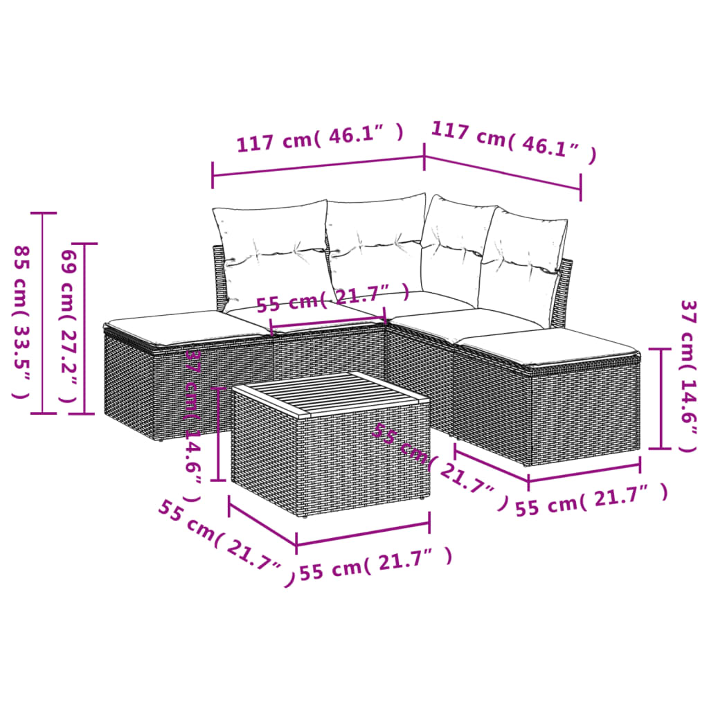 6 részes szürke polyrattan kerti ülőgarnitúra párnákkal 6