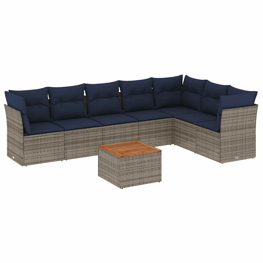 8 részes szürke polyrattan kerti ülőgarnitúra párnával 2