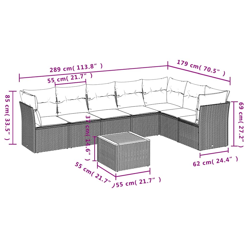 8 részes szürke polyrattan kerti ülőgarnitúra párnával 10