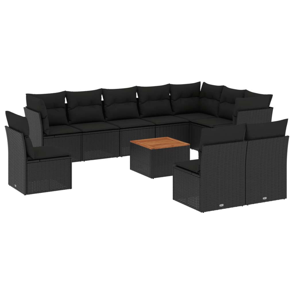 11 részes fekete polyrattan kerti ülőgarnitúra párnákkal 2